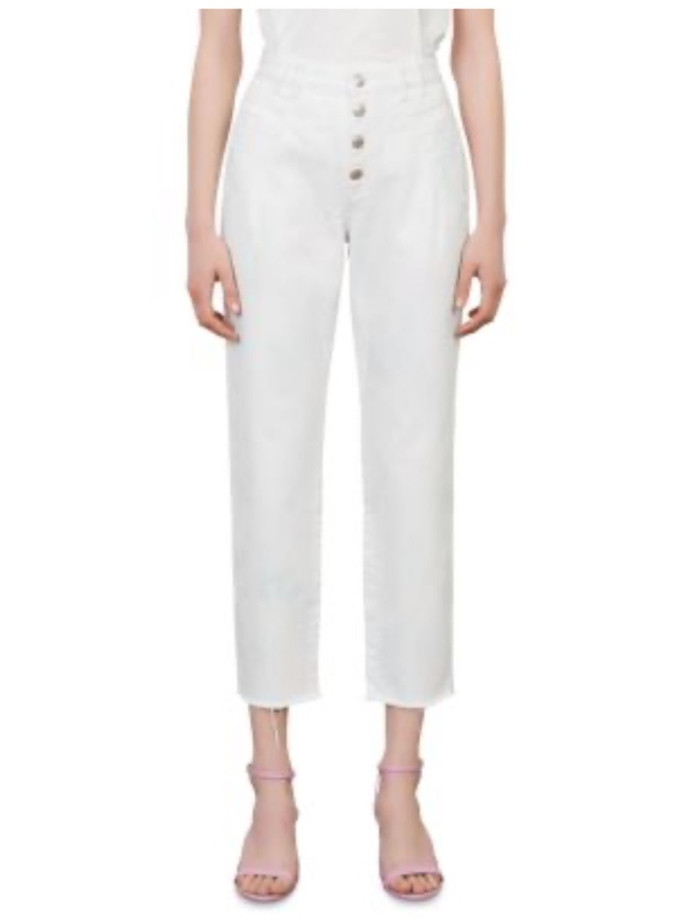 Maje Praline High Rise Straight Leg Cropped Raw Hem Denim Jeans Size 36 White